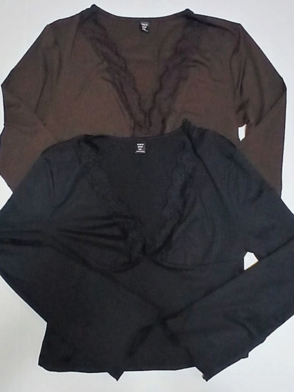 SHEIN Lace Trim Long Sleeve Tops Black & Brown Size Medium